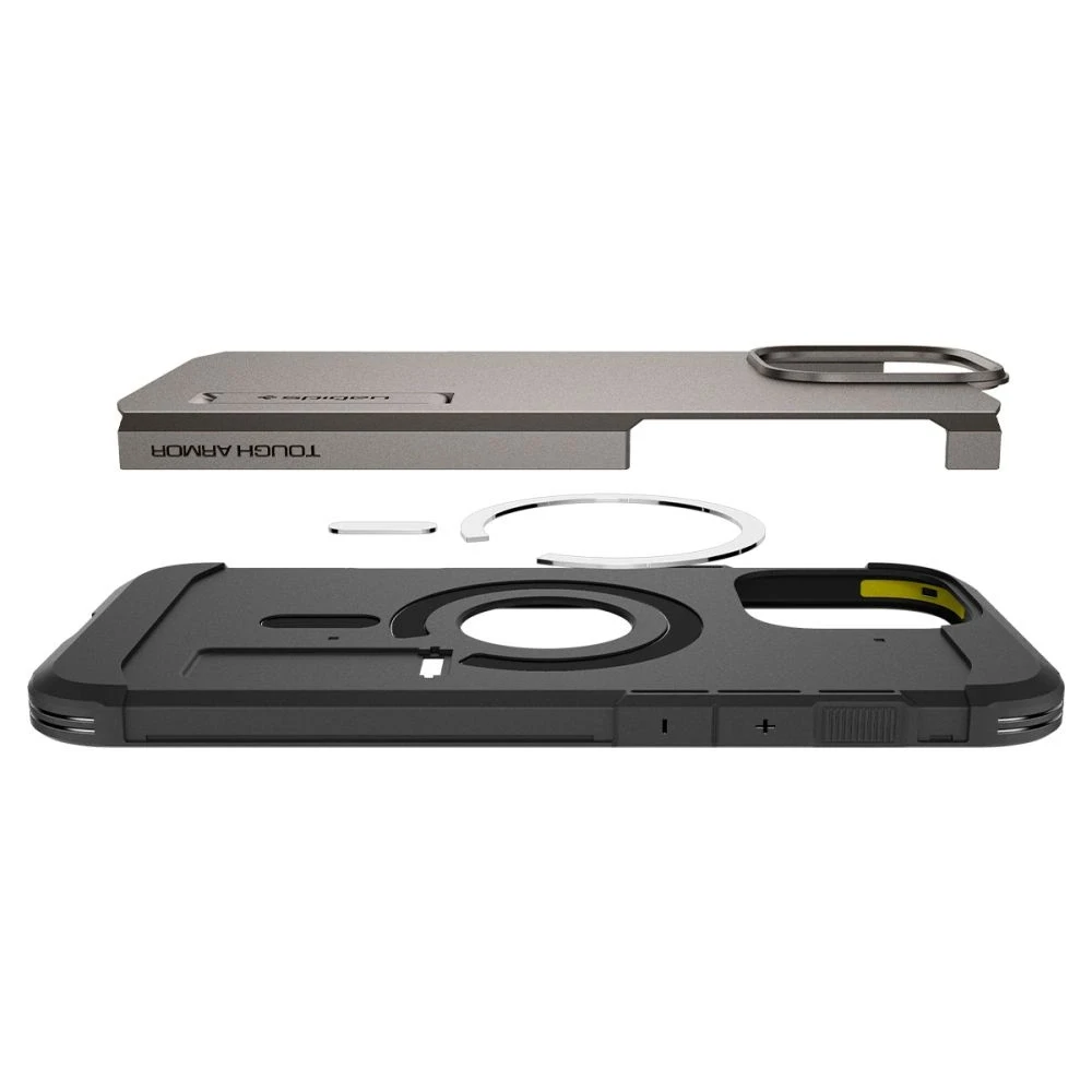 Spigen Tough Armor MagSafe su stoveliu Apple iPhone 16 Pro Max – dėklas telefonui juodos spalvos