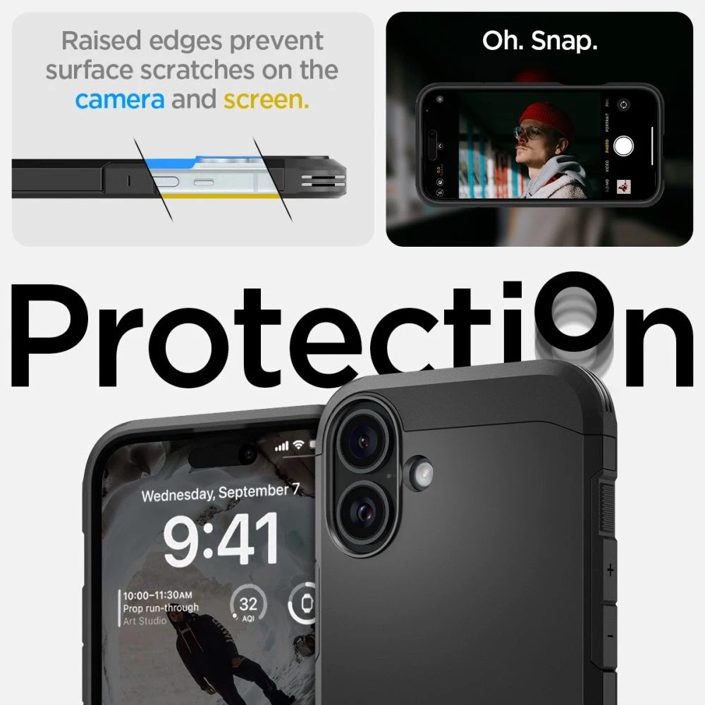 Spigen Tough Armor MagSafe su stoveliu Apple iPhone 16 Plus – dėklas telefonui juodos spalvos