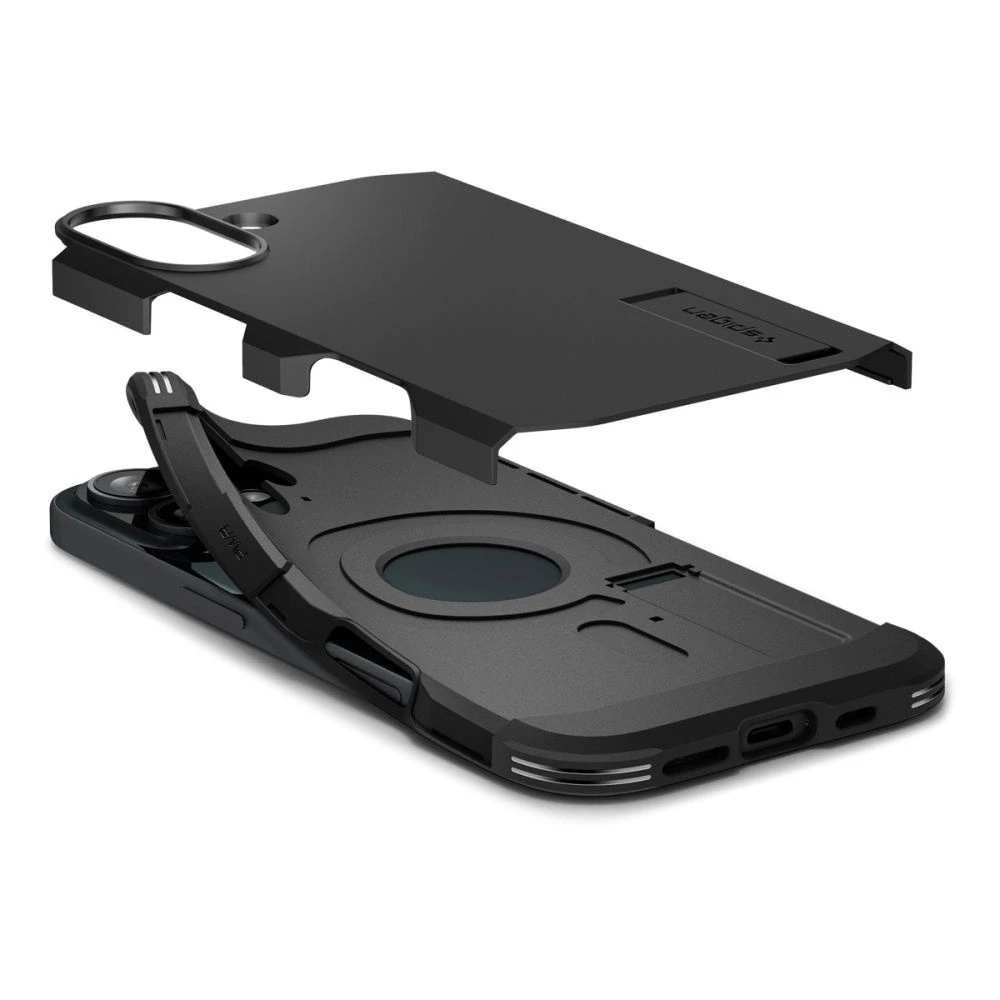 Spigen Tough Armor MagSafe su stoveliu Apple iPhone 16 Plus – dėklas telefonui juodos spalvos