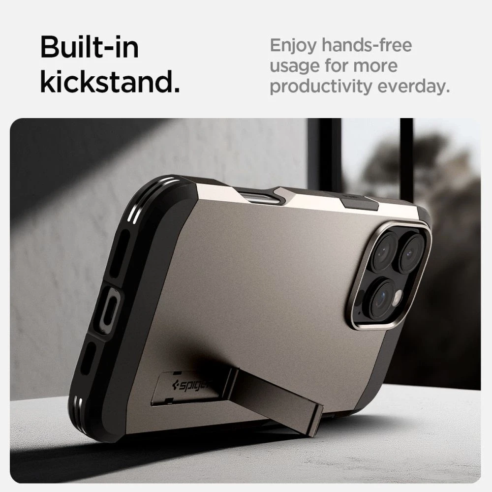 Spigen Tough Armor MagSafe su stoveliu Apple iPhone 16 Pro Max – dėklas telefonui juodos spalvos