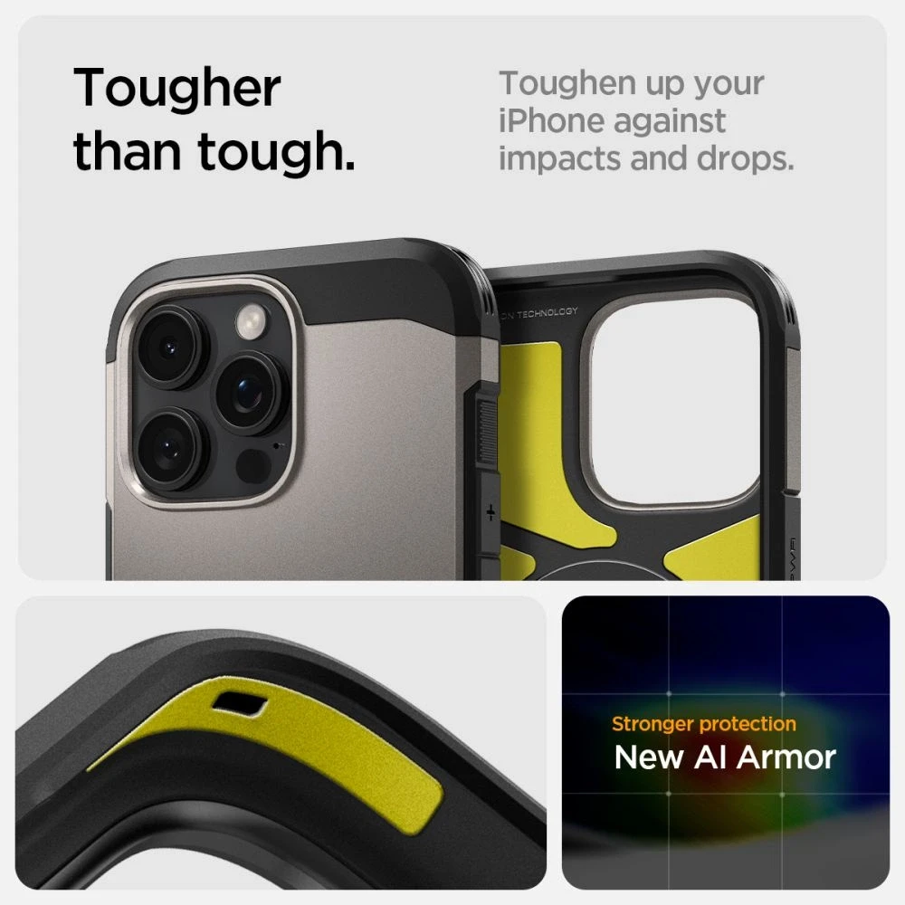 Spigen Tough Armor MagSafe su stoveliu Apple iPhone 16 Pro Max – dėklas telefonui juodos spalvos