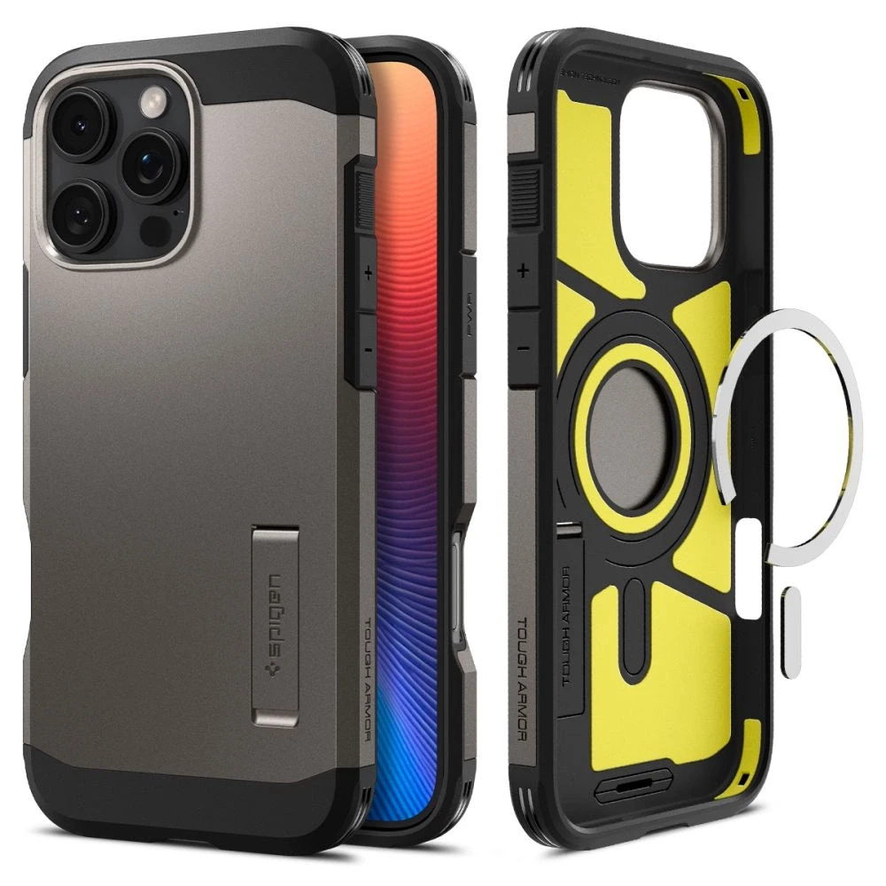 Spigen Tough Armor MagSafe su stoveliu Apple iPhone 16 Pro Max – dėklas telefonui juodos spalvos