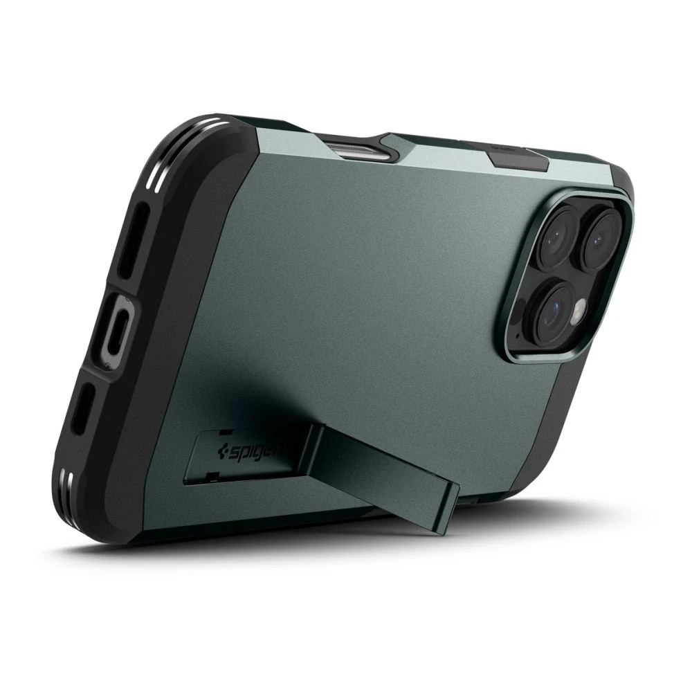 Spigen Tough Armor MagSafe su stoveliu Apple iPhone 16 Pro – dėklas telefonui žalios spalvos