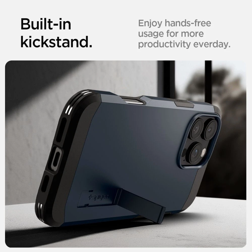 Spigen Tough Armor MagSafe su stoveliu Apple iPhone 16 Pro Max – dėklas telefonui pilkos spalvos