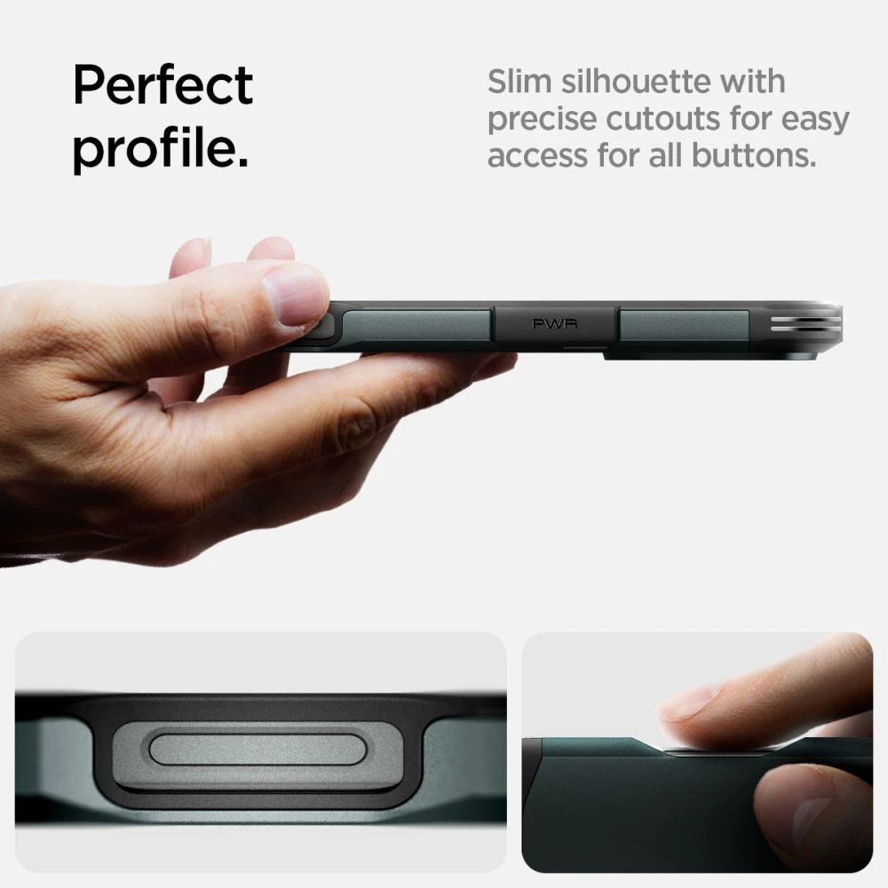 Spigen Tough Armor MagSafe su stoveliu Apple iPhone 16 Pro – dėklas telefonui žalios spalvos