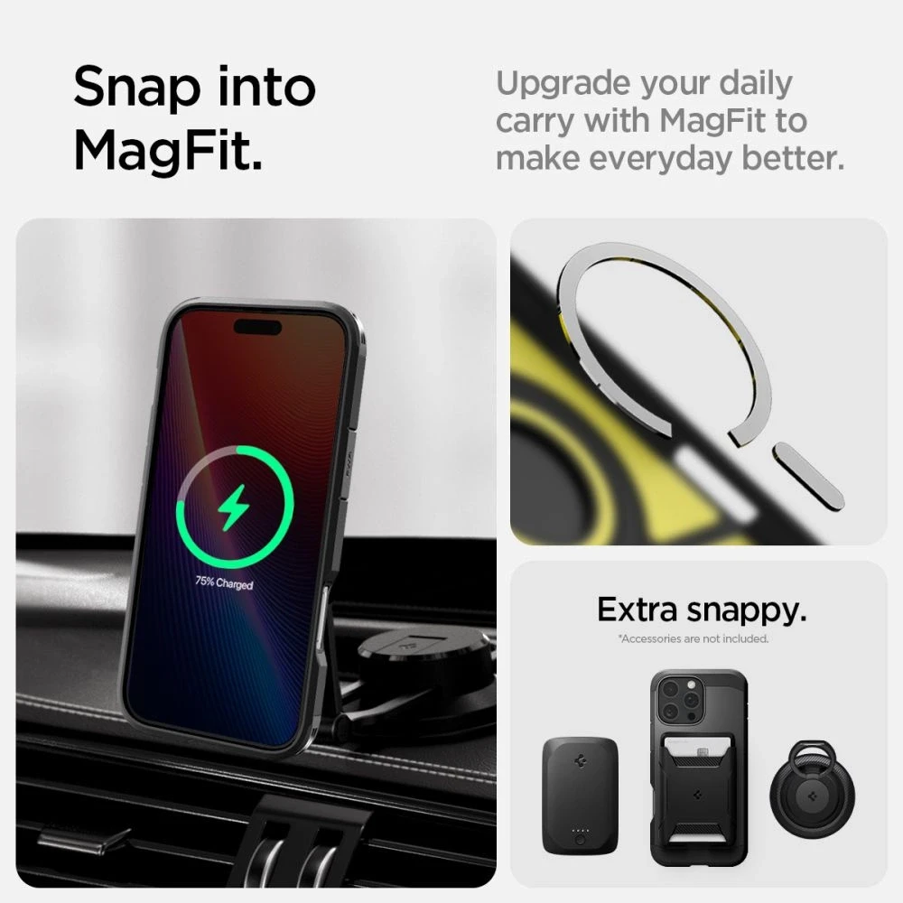 Spigen Tough Armor MagSafe su stoveliu Apple iPhone 16 Pro – dėklas telefonui juodos spalvos