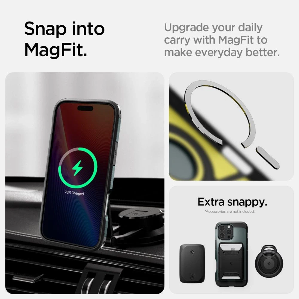 Spigen Tough Armor MagSafe su stoveliu Apple iPhone 16 Pro – dėklas telefonui žalios spalvos