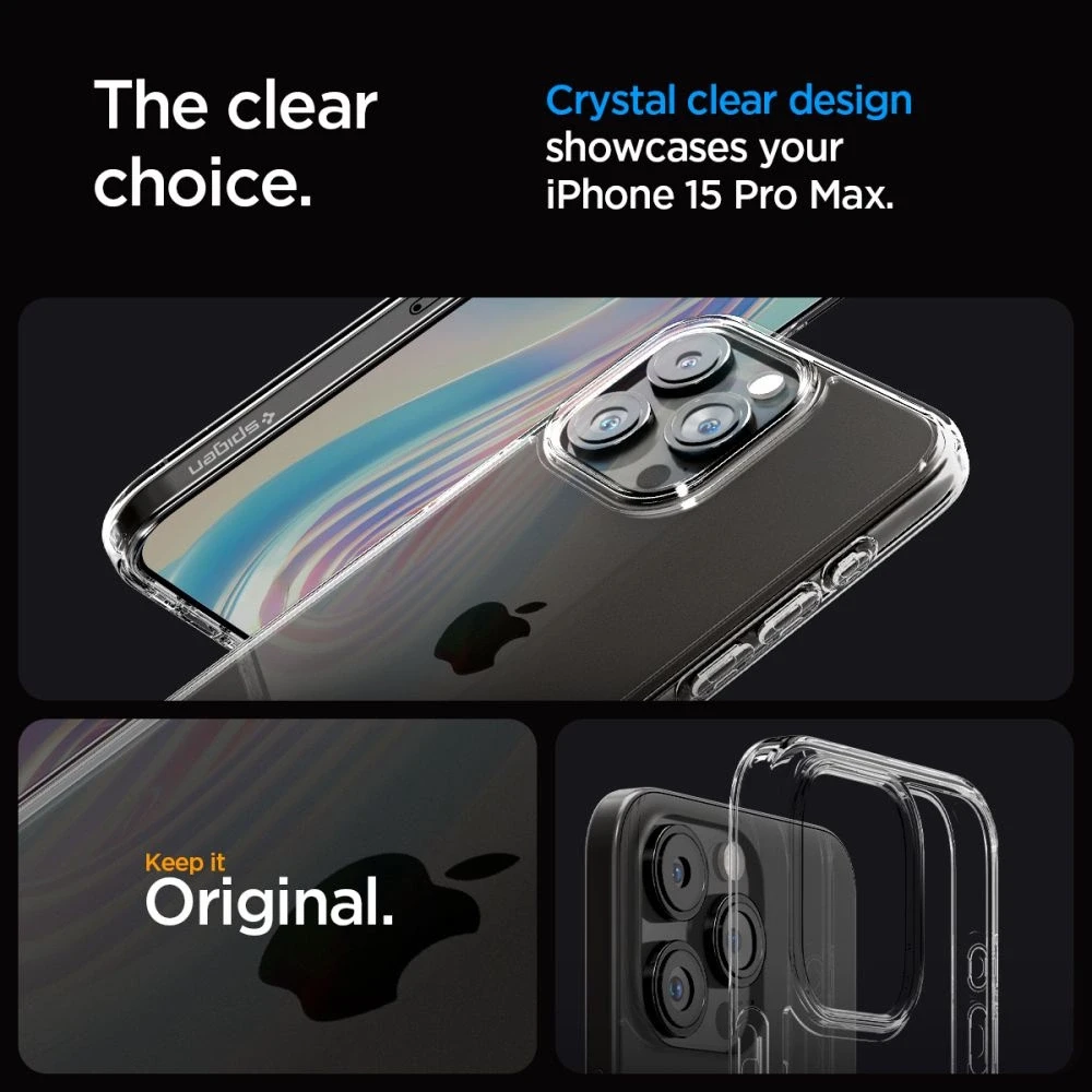 Spigen Ultra Hybrid dėklas skirtas Apple iPhone 15 Pro Max, spalva - Crystal Clear