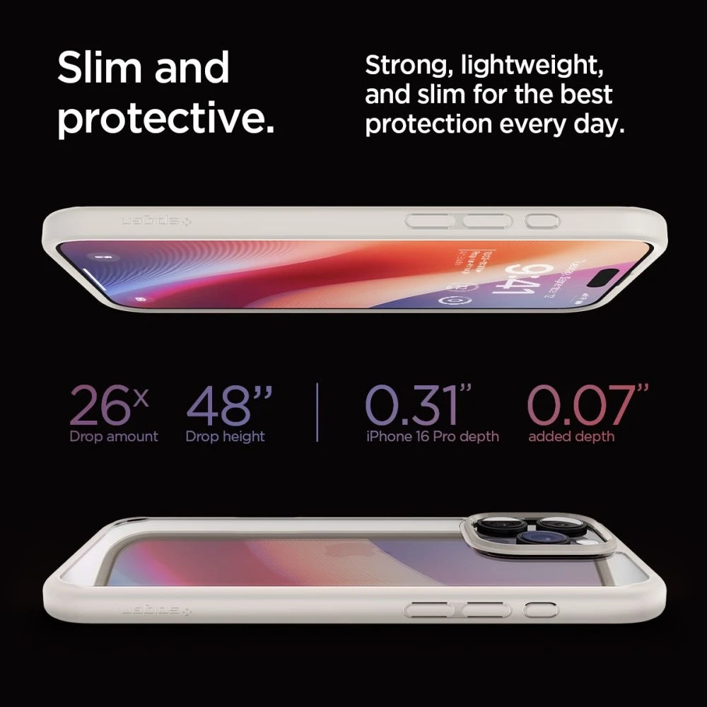 Dėklas „Spigen Ultra Hybrid“, natūralus titanas – „Apple iPhone 16 Pro“