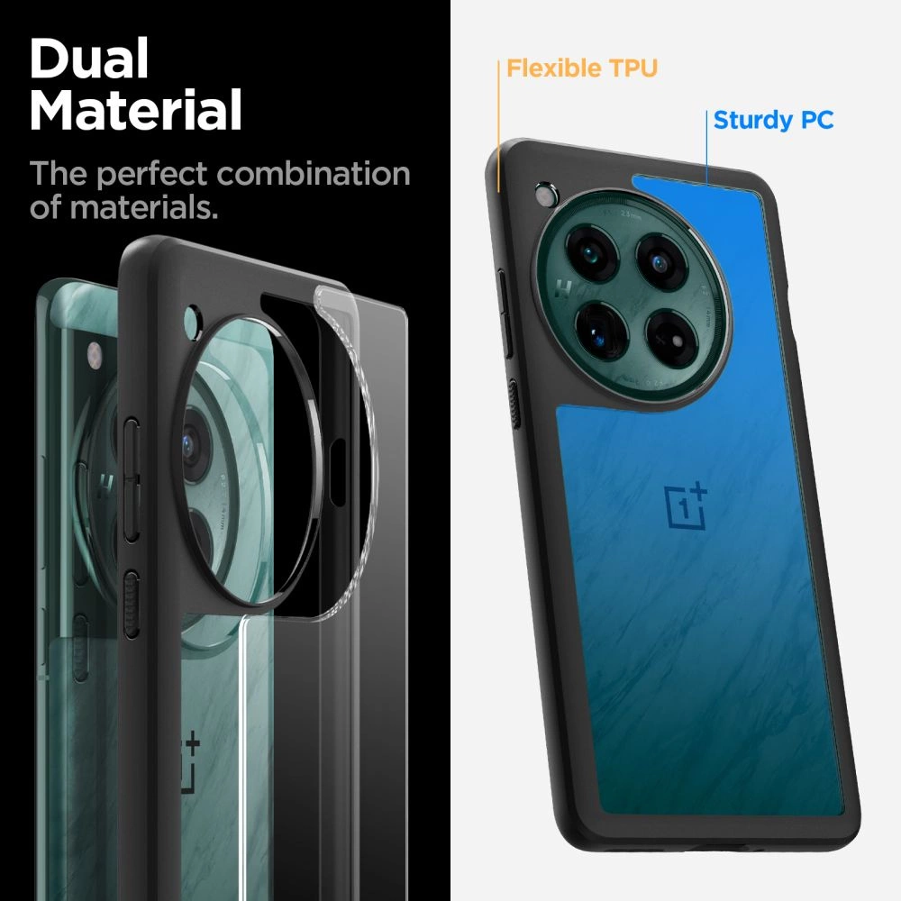 OnePlus 12 Spigen Ultra Hybrid Crystal telefono dėklas juodos spalvos