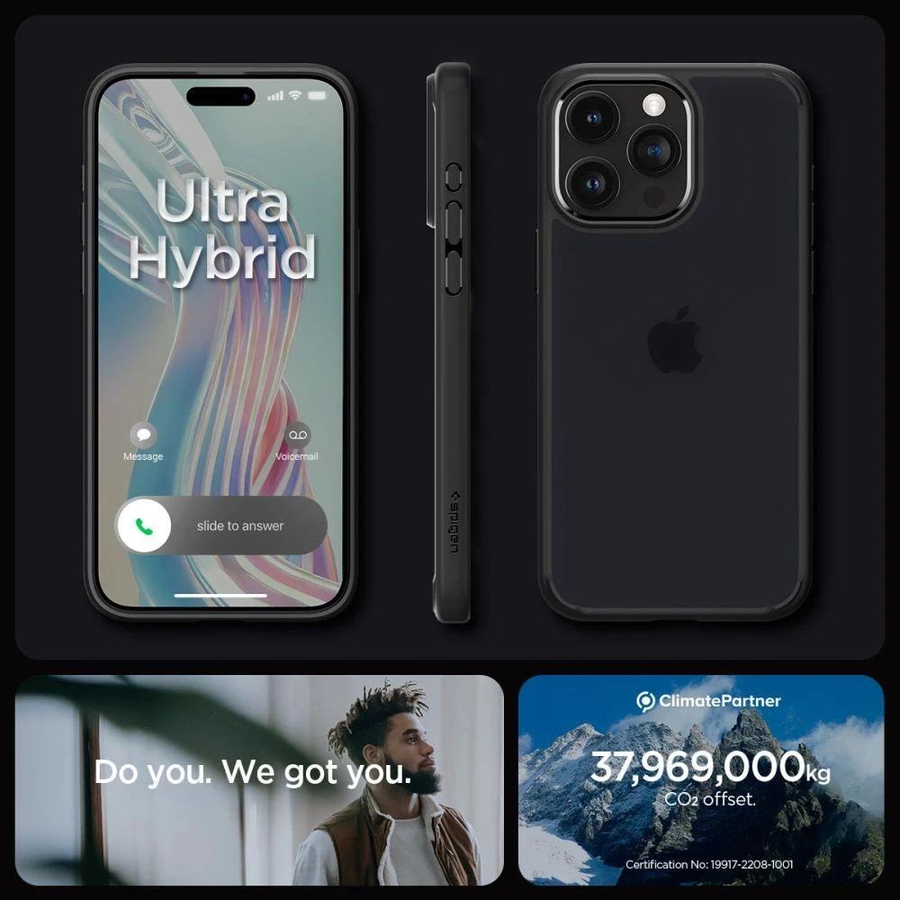 Spigen Ultra Hybrid Matte dėklas skirtas Apple iPhone 15 Pro Max, spalva - Frost Black