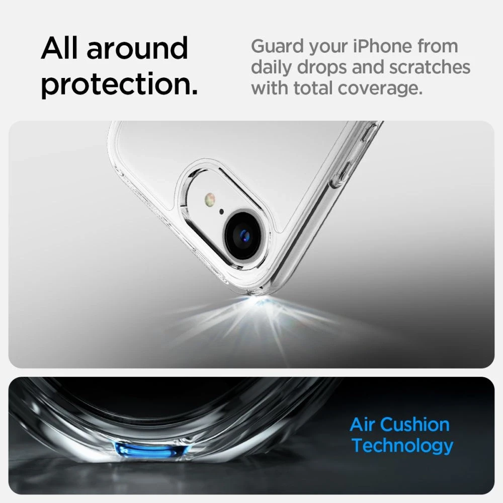 Spigen Ultra Hybrid iPhone 16e dėklas – skaidrus