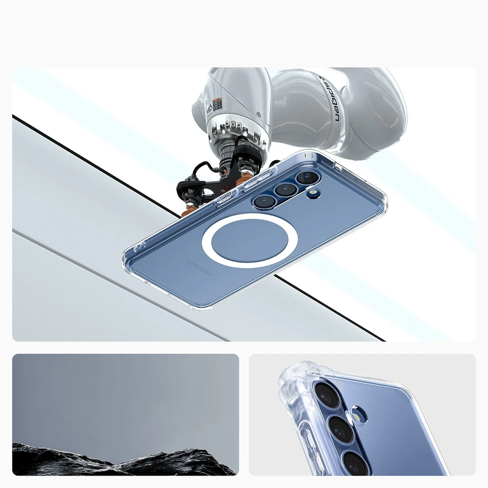 SPIGEN dėklas ULTRA HYBRID MAG suderinamas su MagSafe, skirtas S25 skaidrus / baltas