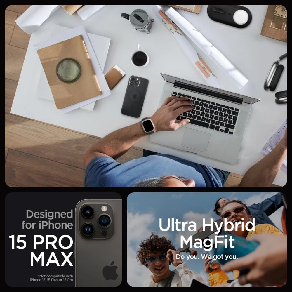 Spigen Ultra Hybrid (MagFit) dėklas skirtas Apple iPhone 15 Pro Max, spalva - Frost Black