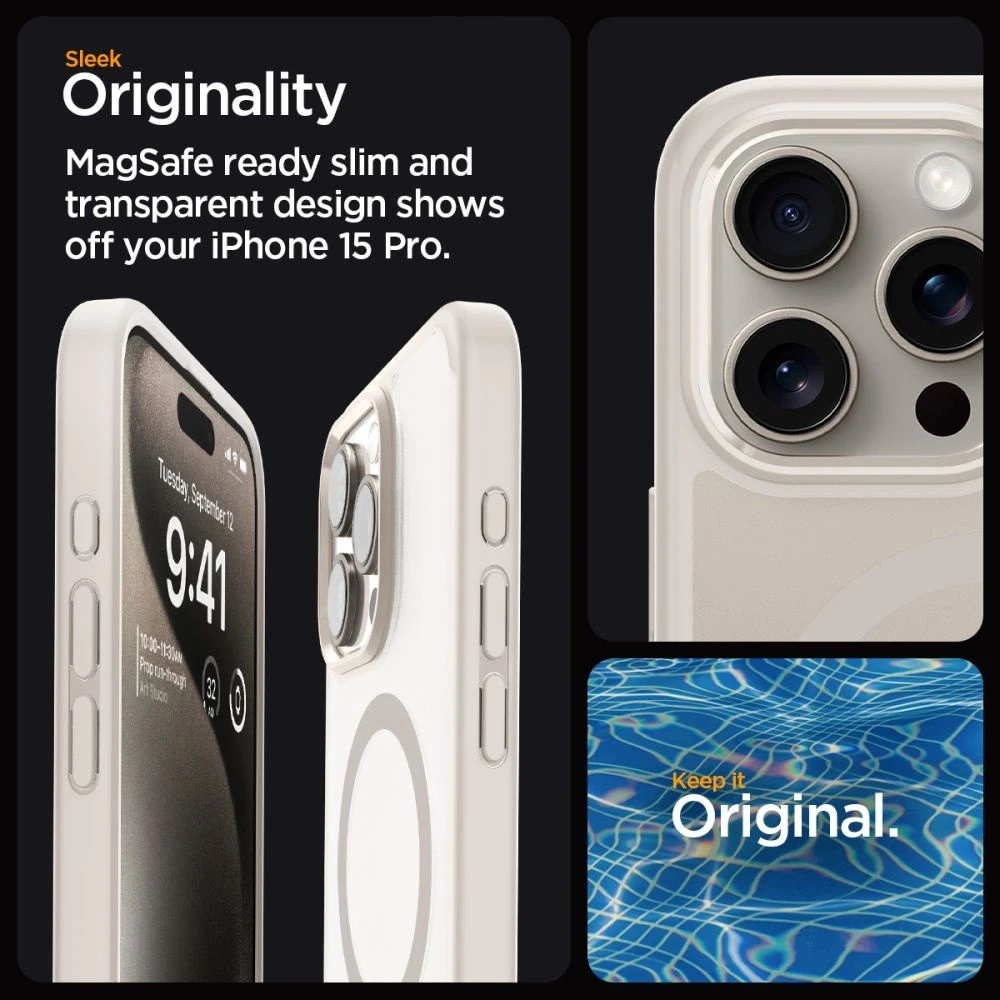 Spigen Ultra Hybrid (MagFit) dėklas skirtas Apple iPhone 15 Pro, spalva - Frost Natural Titanium