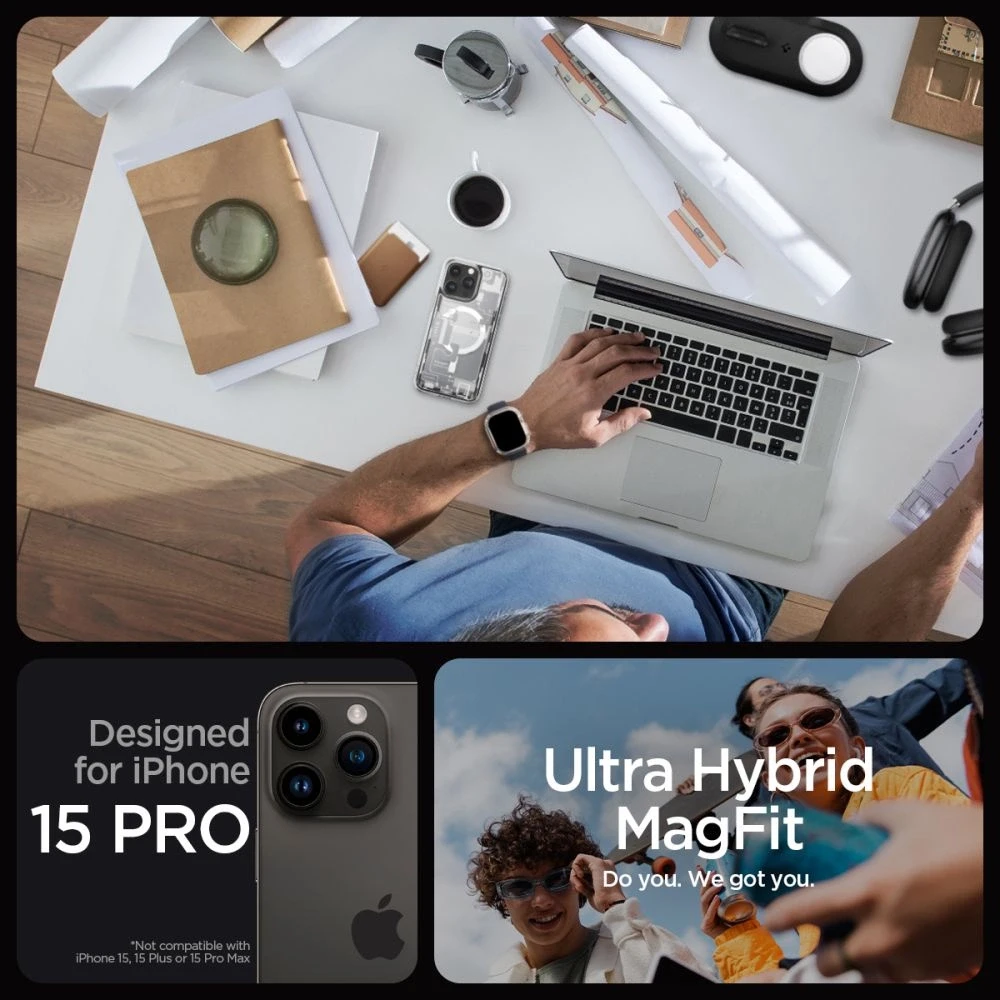 Spigen Ultra Hybrid Zero One (MagFit) dėklas skirtas Apple iPhone 15 Pro, spalva - Zero One White