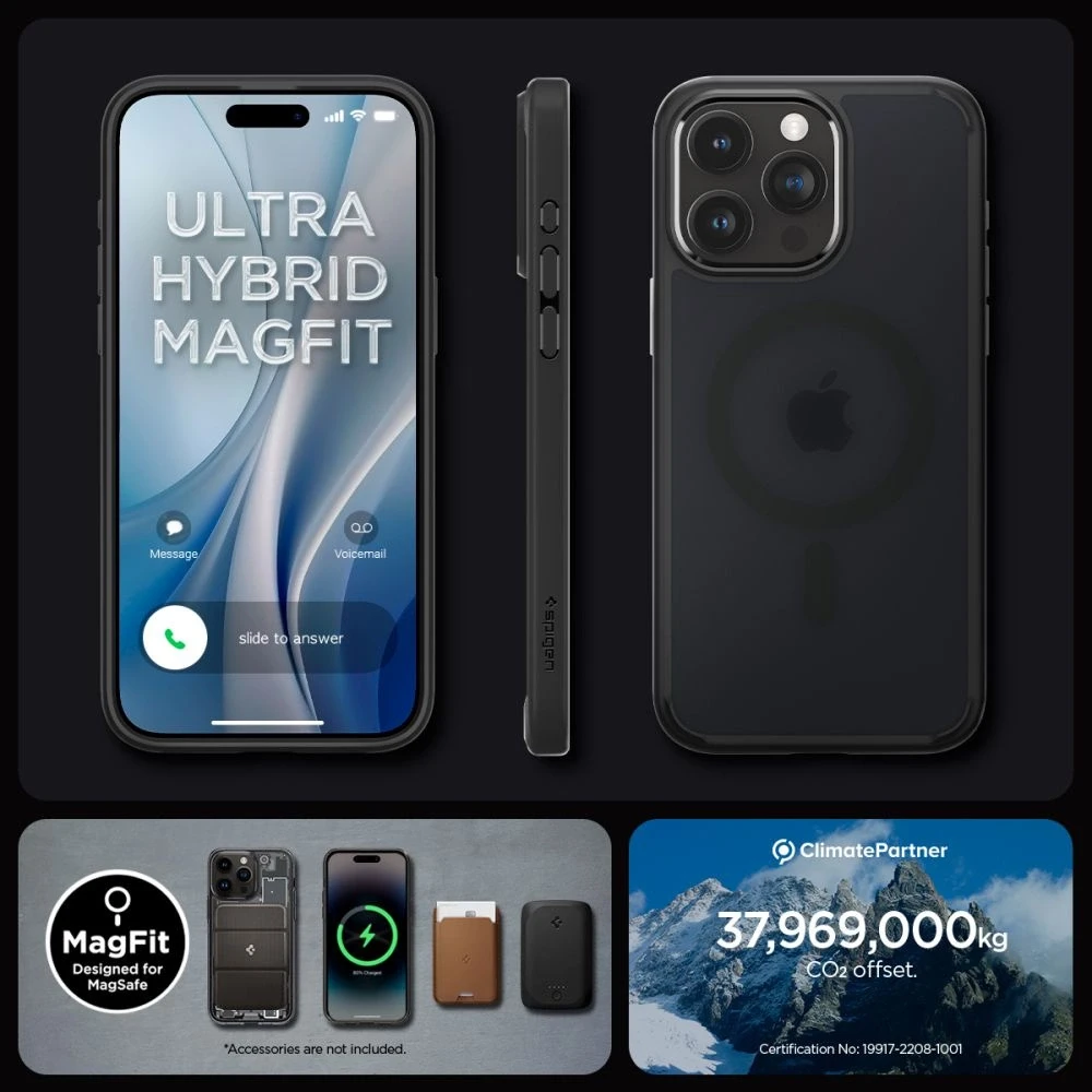 Spigen Ultra Hybrid (MagFit) dėklas skirtas Apple iPhone 15 Pro Max, spalva - Frost Black