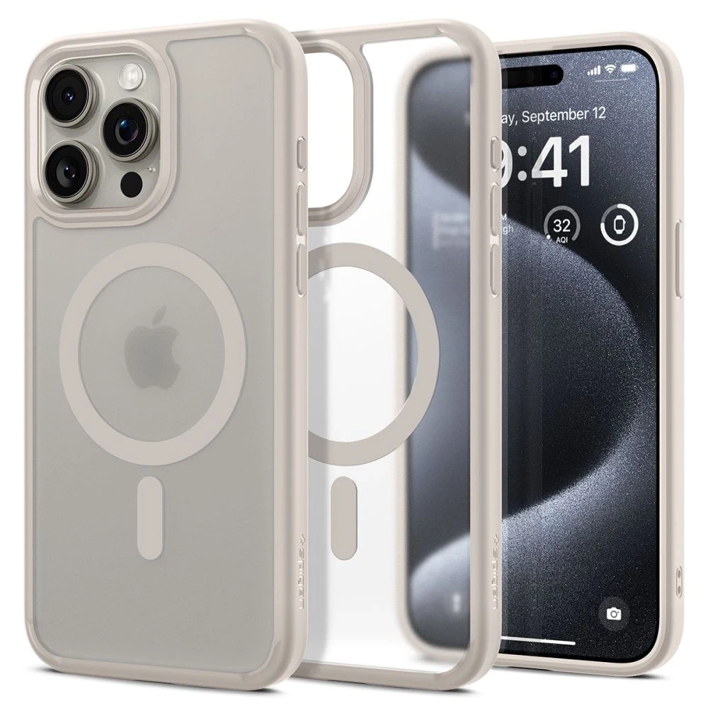 Spigen Ultra Hybrid (MagFit) dėklas skirtas Apple iPhone 15 Pro, spalva - Frost Natural Titanium