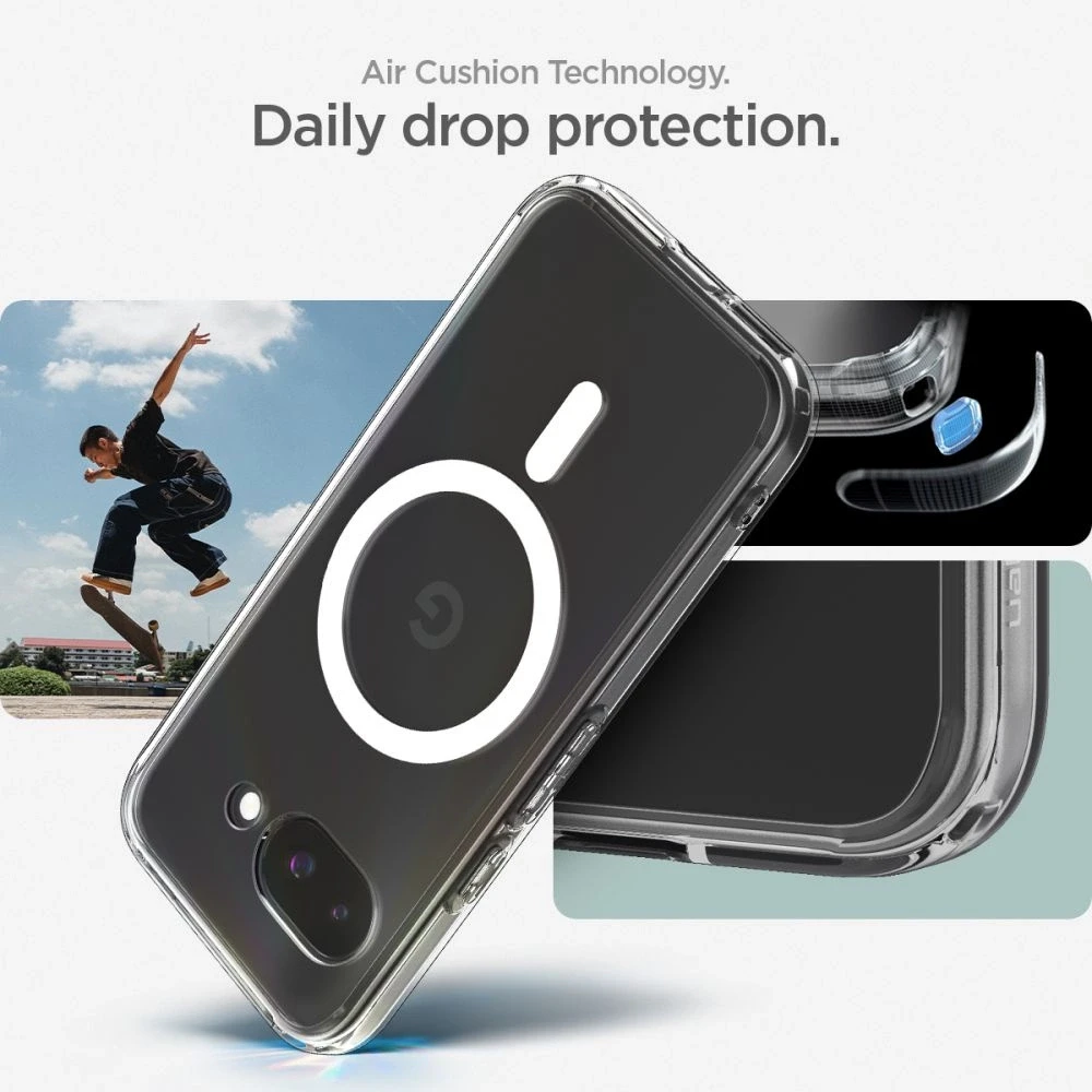 SPIGEN dėklas ULTRA HYBRID MAG suderinamas su MagSafe, skirtas GOOGLE PIXEL 9A skaidrus/baltas