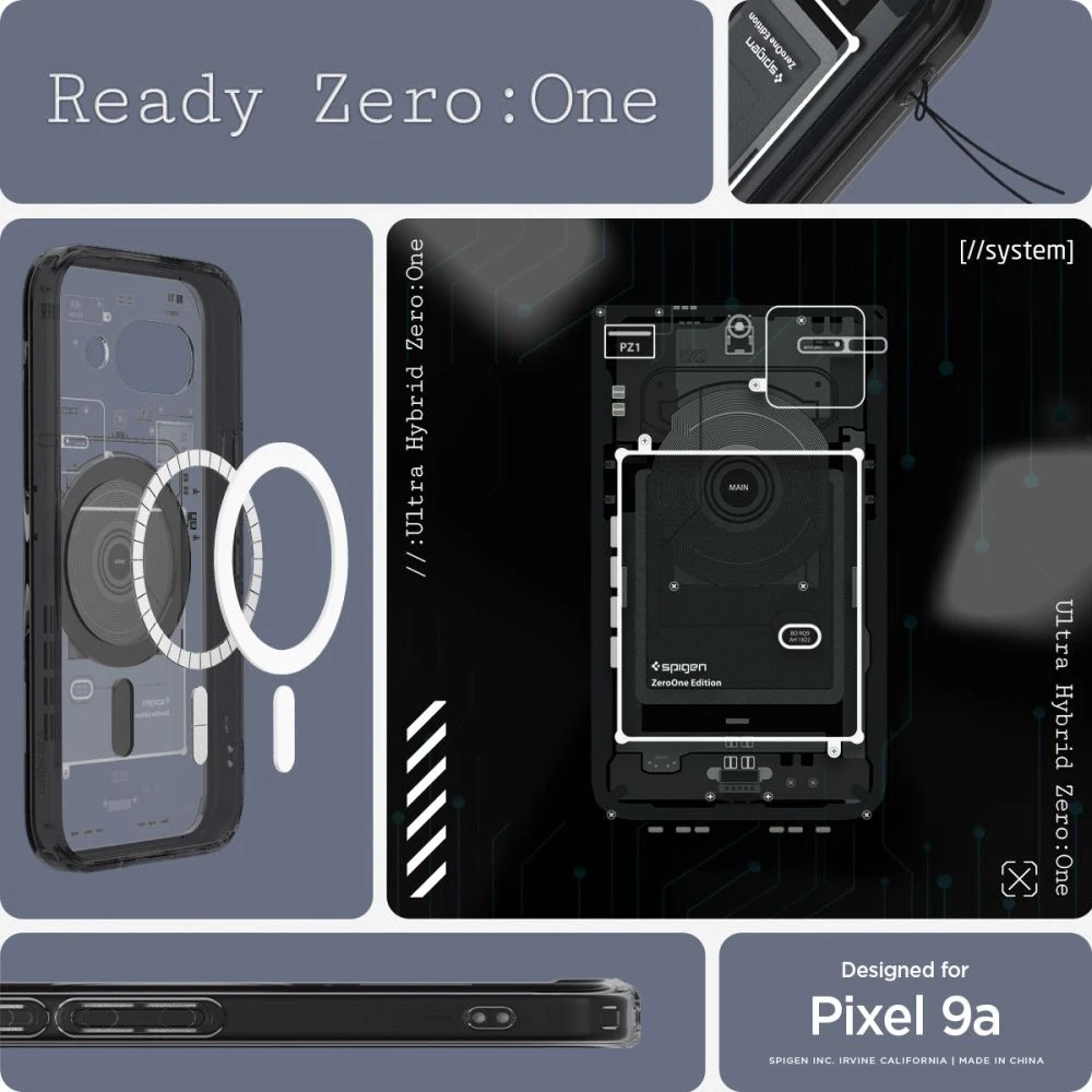 SPIGEN dėklas ULTRA HYBRID MAG suderinamas su MagSafe, skirtas GOOGLE PIXEL 9A zero one juodas