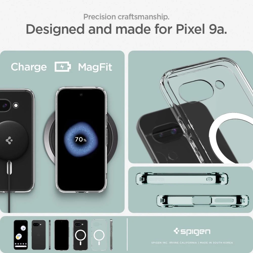 SPIGEN dėklas ULTRA HYBRID MAG suderinamas su MagSafe, skirtas GOOGLE PIXEL 9A skaidrus/baltas