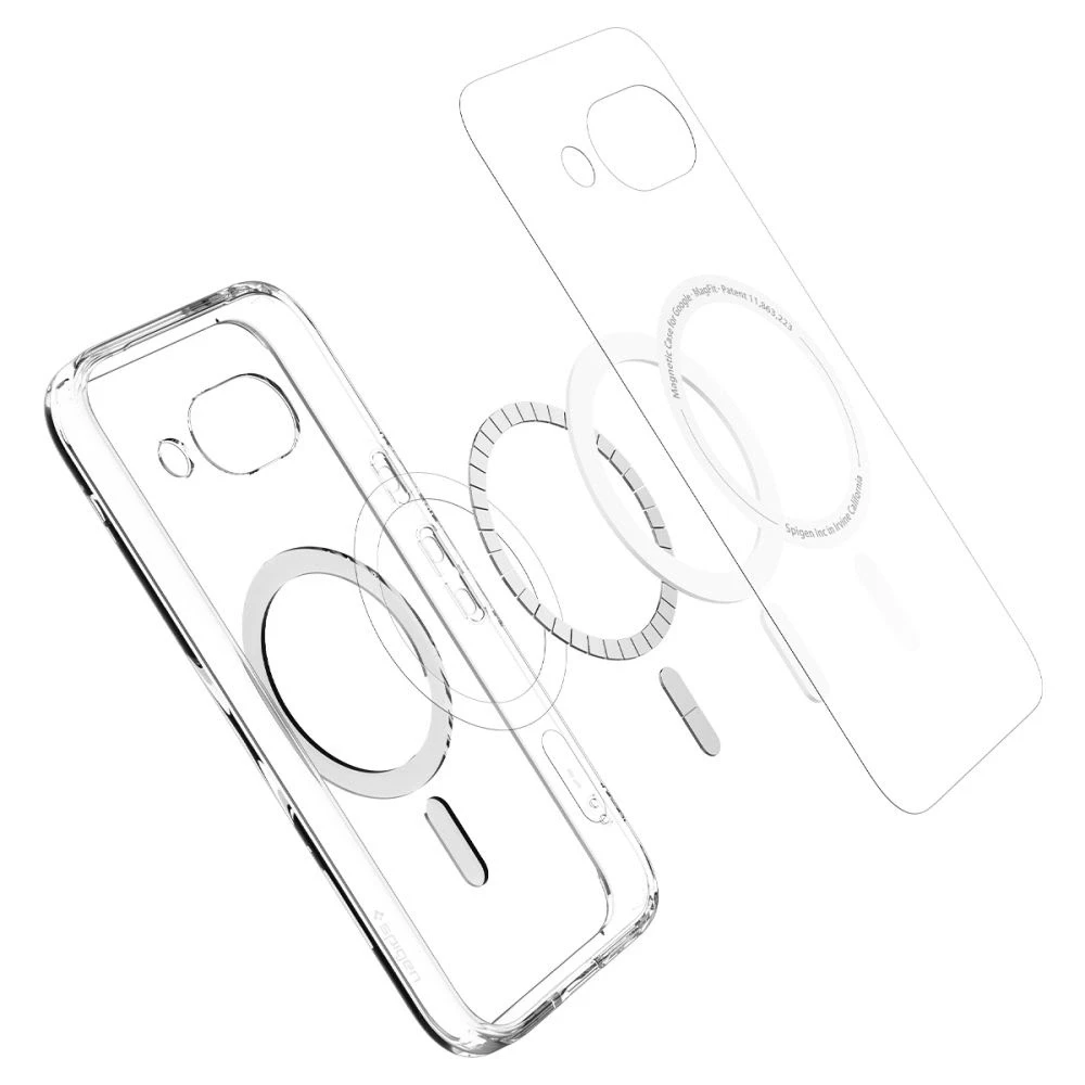 SPIGEN dėklas ULTRA HYBRID MAG suderinamas su MagSafe, skirtas GOOGLE PIXEL 9A skaidrus/baltas