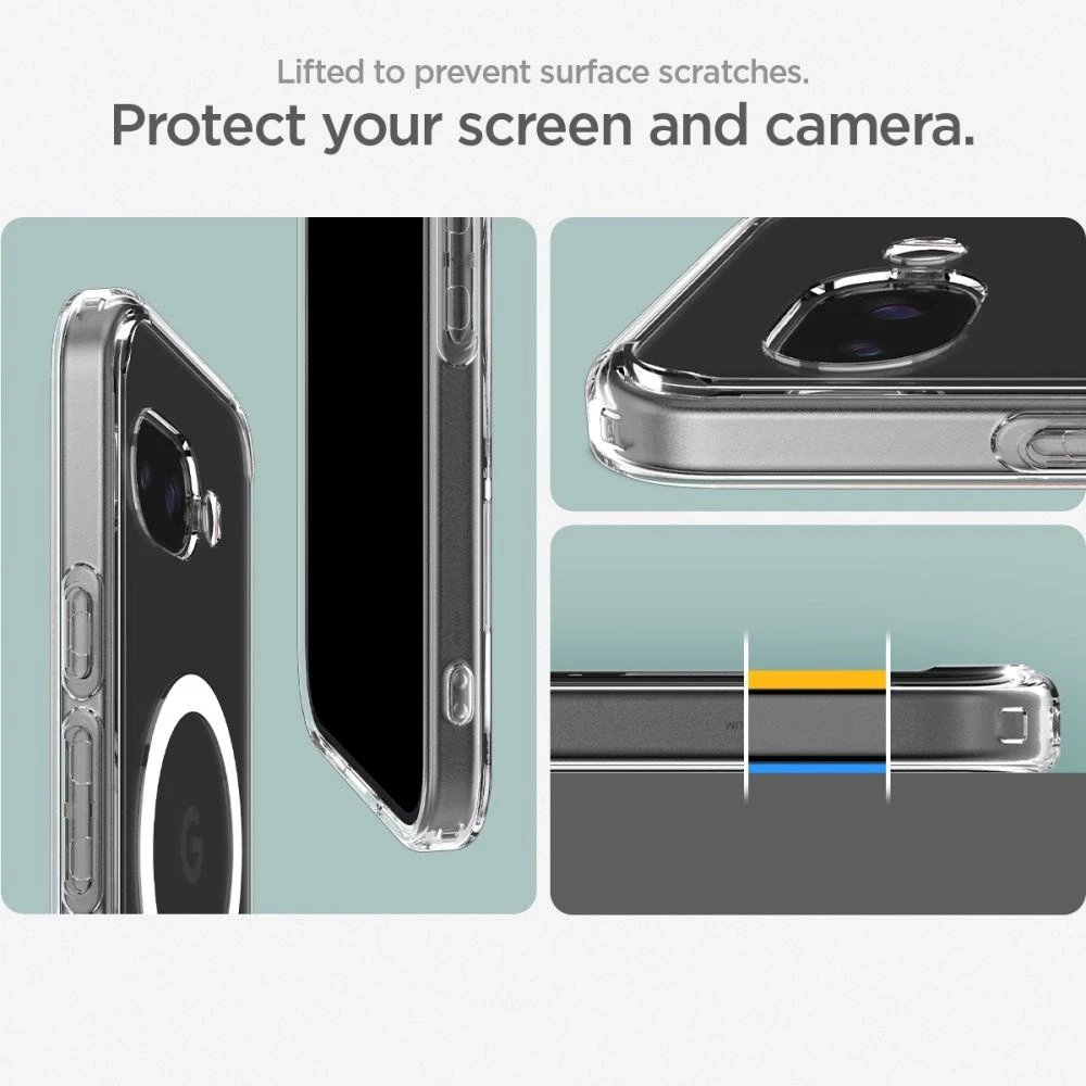 SPIGEN dėklas ULTRA HYBRID MAG suderinamas su MagSafe, skirtas GOOGLE PIXEL 9A skaidrus/baltas