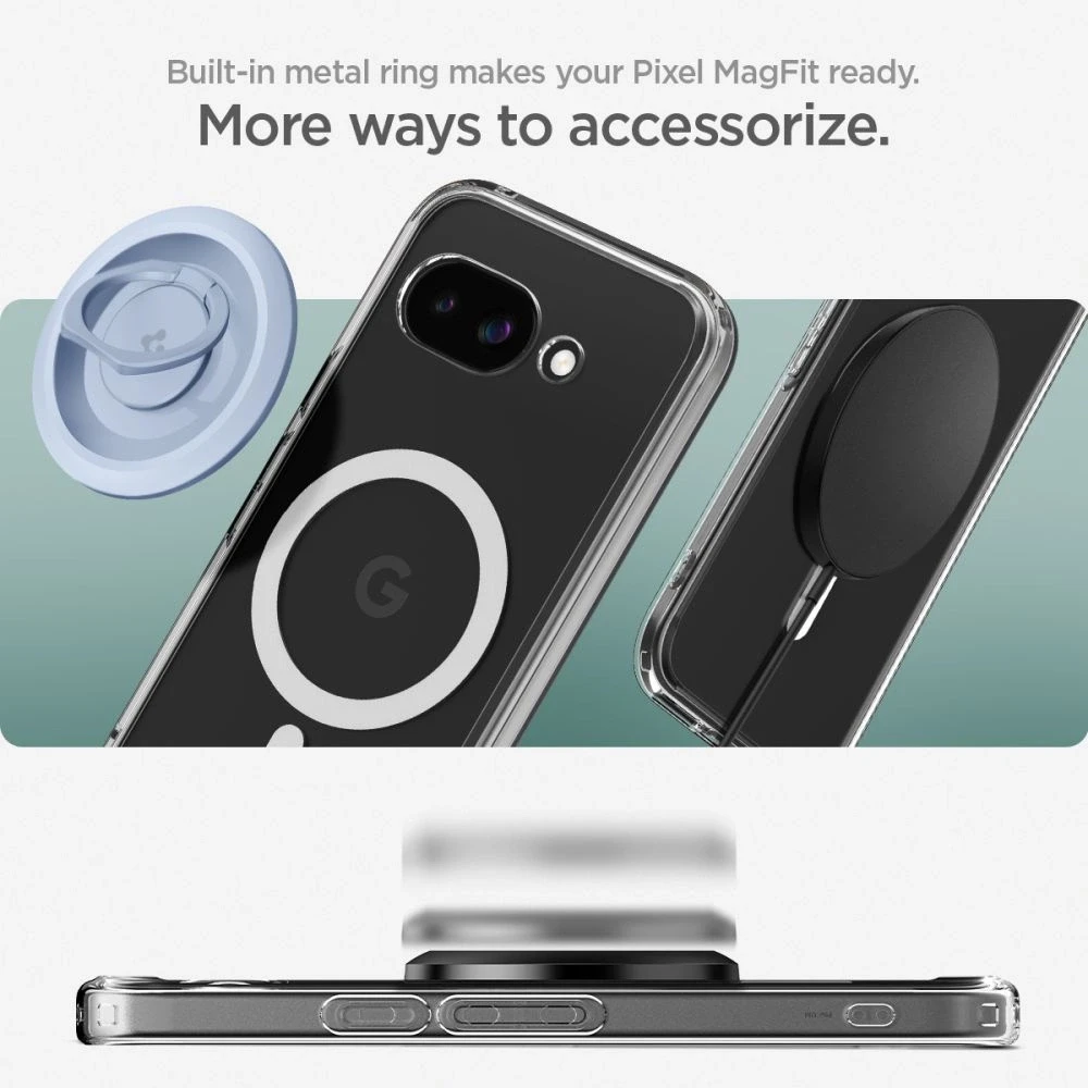 SPIGEN dėklas ULTRA HYBRID MAG suderinamas su MagSafe, skirtas GOOGLE PIXEL 9A skaidrus/baltas