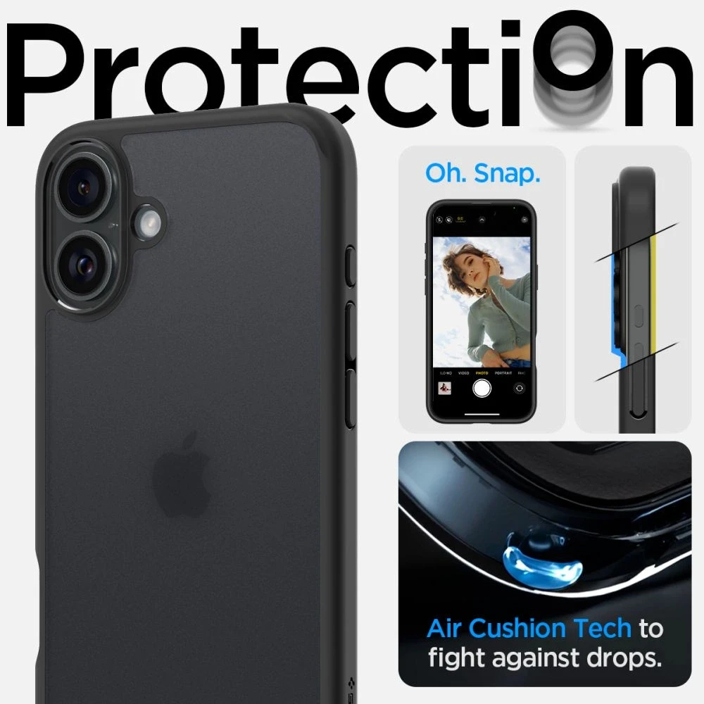 Dėklas Spigen Ultra Hybrid, frost juodos spalvos – Apple iPhone 16