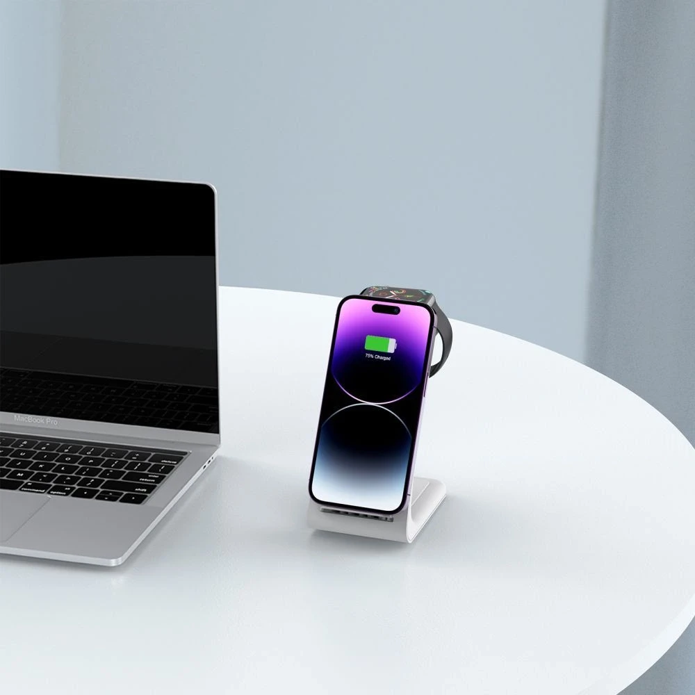 Įkrovimo stotelė Tech-Protect QI15W-A36 3in1 skirta Apple – baltos spalvos