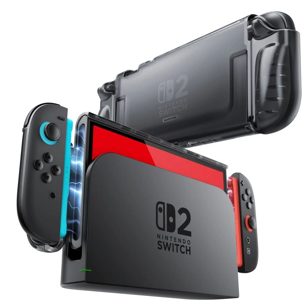 „Supcase Crystal“ dėklas, skirtas „Nintendo Switch 2“ – permatomas juodas