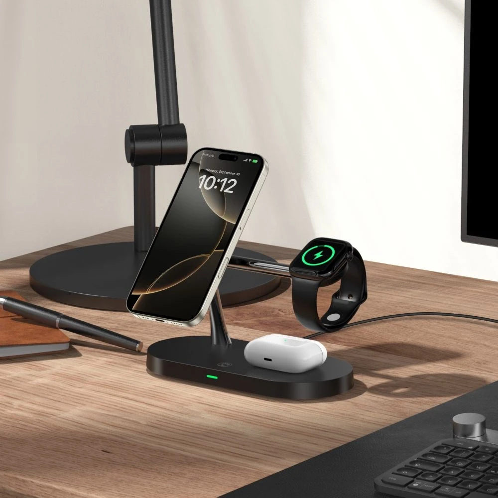 Belaidis įkroviklis 3in1 MagSafe Quick Charge Tech-Protect A12 juodos spalvos
