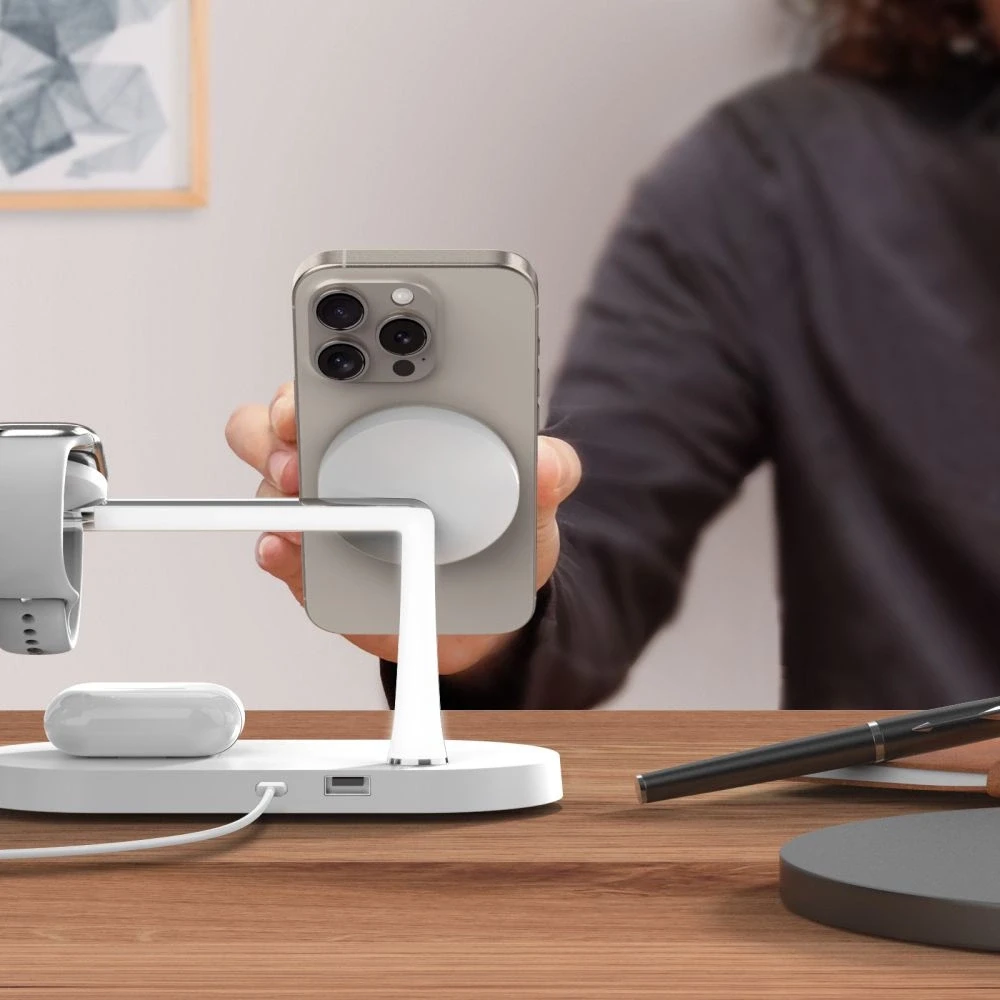 Belaidis įkroviklis 3in1 MagSafe Quick Charge Tech-Protect A12 baltos spalvos