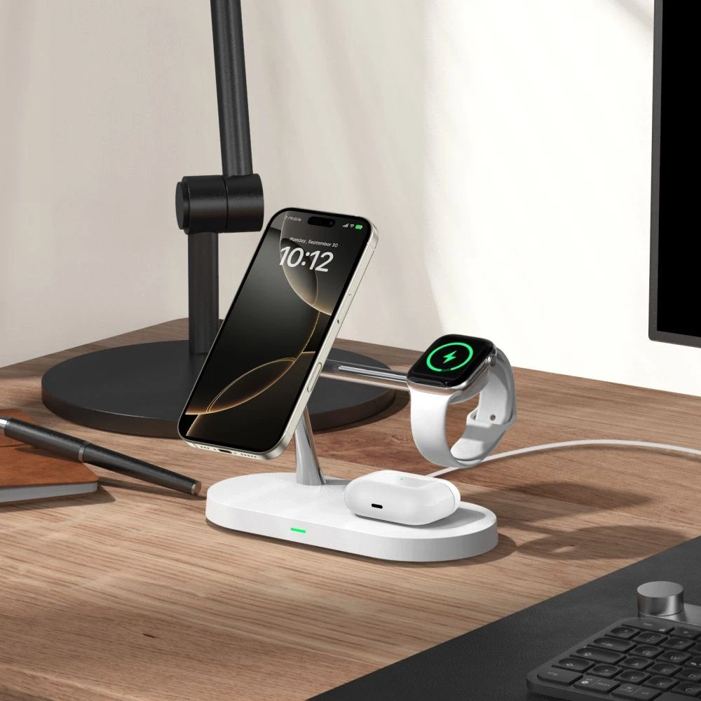 Belaidis įkroviklis 3in1 MagSafe Quick Charge Tech-Protect A12 baltos spalvos