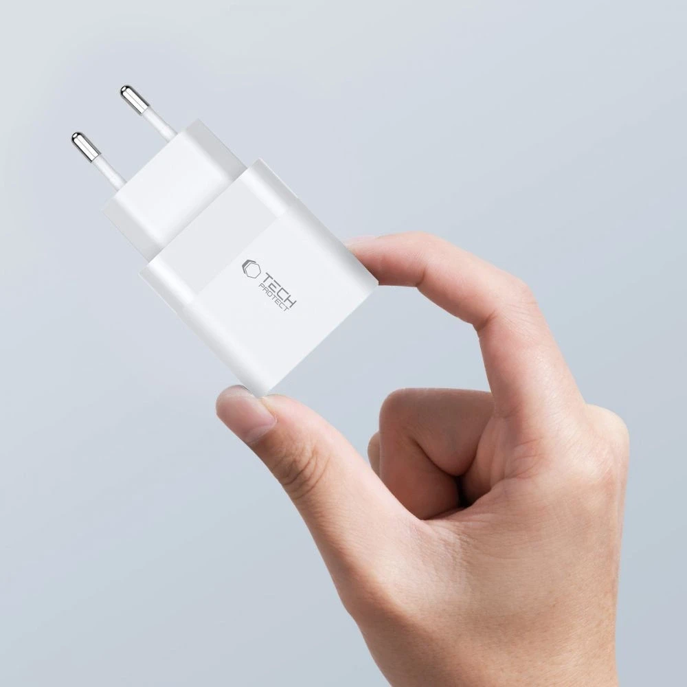 Sieninis įkroviklis PD 20W 2x USB-C Tech-Protect C20W baltos spalvos
