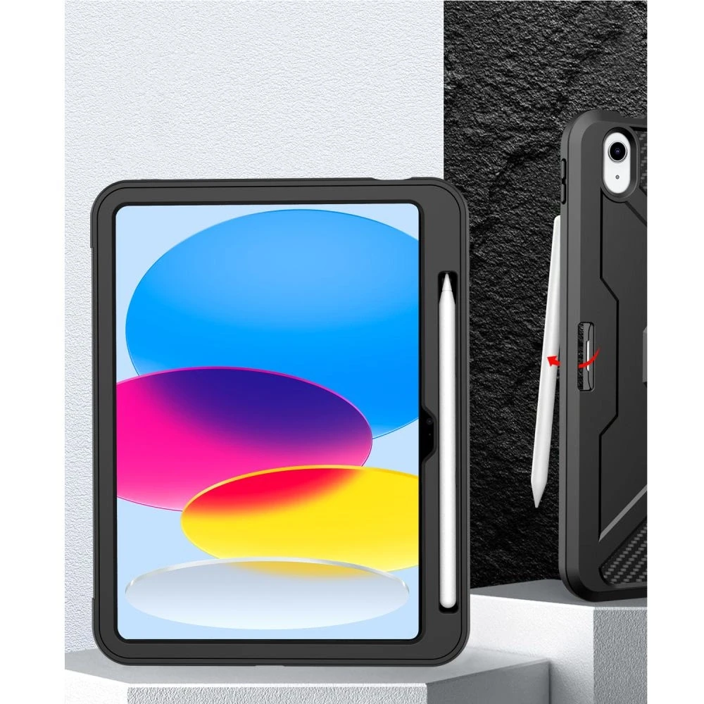 Juodas atverčiamas dėklas Apple iPad 10.9” 10 / 2022 / 11” 11 / 2025 planšetei „Tech-Protect Endurance”