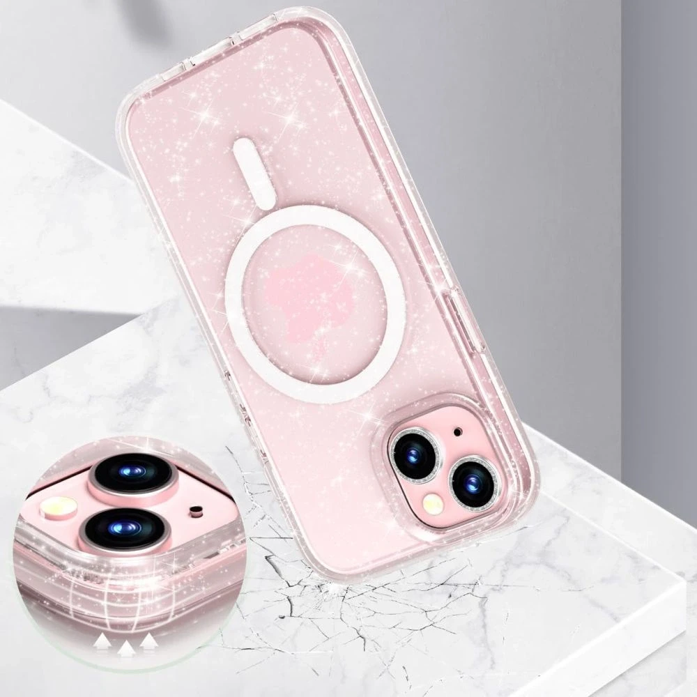 Apple iPhone 15 Tech-Protect FlexAir Hybrid MagSafe Glitter dėklas telefonui skaidrus
