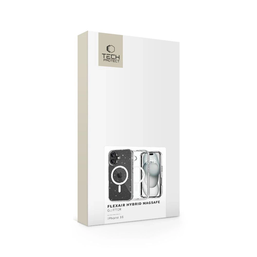 Apple iPhone 16 Tech-Protect FlexAir Hybrid MagSafe Glitter dėklas telefonui skaidrus