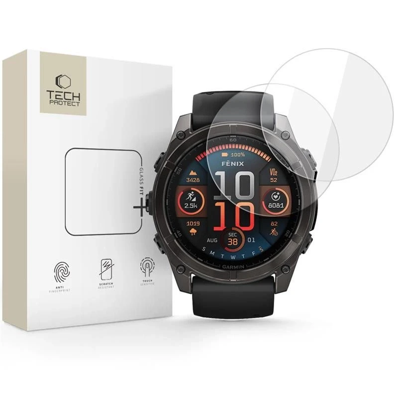 Spigen Tech-Protect Glass Fit+ 2-pack apsauginis stiklas skirtas Garmin Fenix 8 51mm – skaidrus