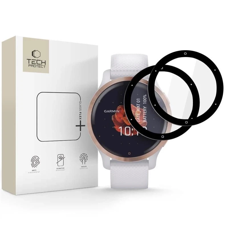 Tech-Protect Glass Flex+ 2-pack hibridinis stiklas skirtas Garmin Venu 2S – juodos spalvos