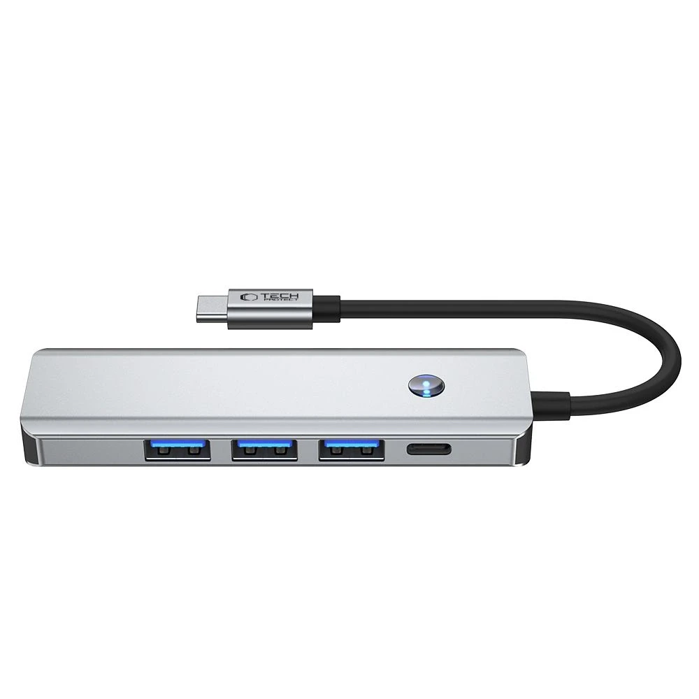 Tech-Protect HB01 HUB Adapteris 5in1 USB-C + USB3.0 + HDMI 4K 60Hz + PD100W - pilka