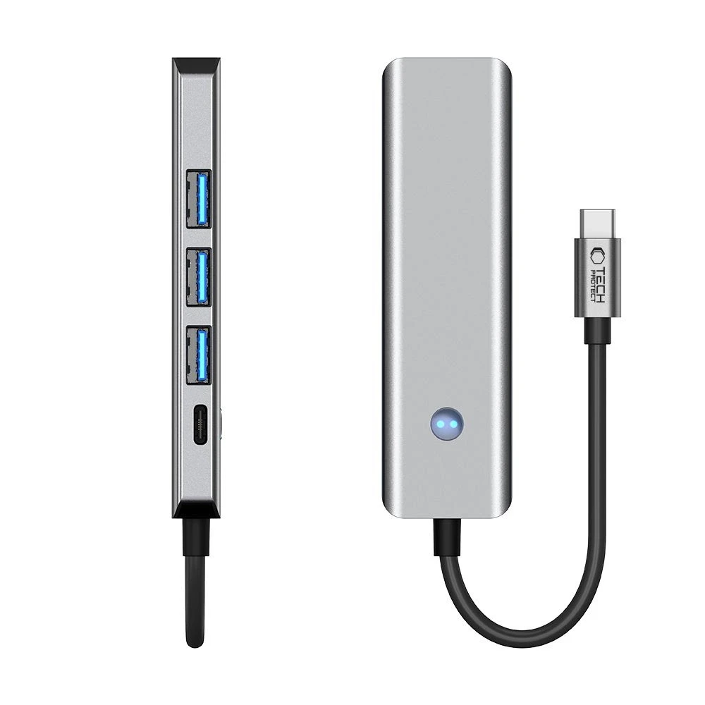Tech-Protect HB01 HUB Adapteris 5in1 USB-C + USB3.0 + HDMI 4K 60Hz + PD100W - pilka