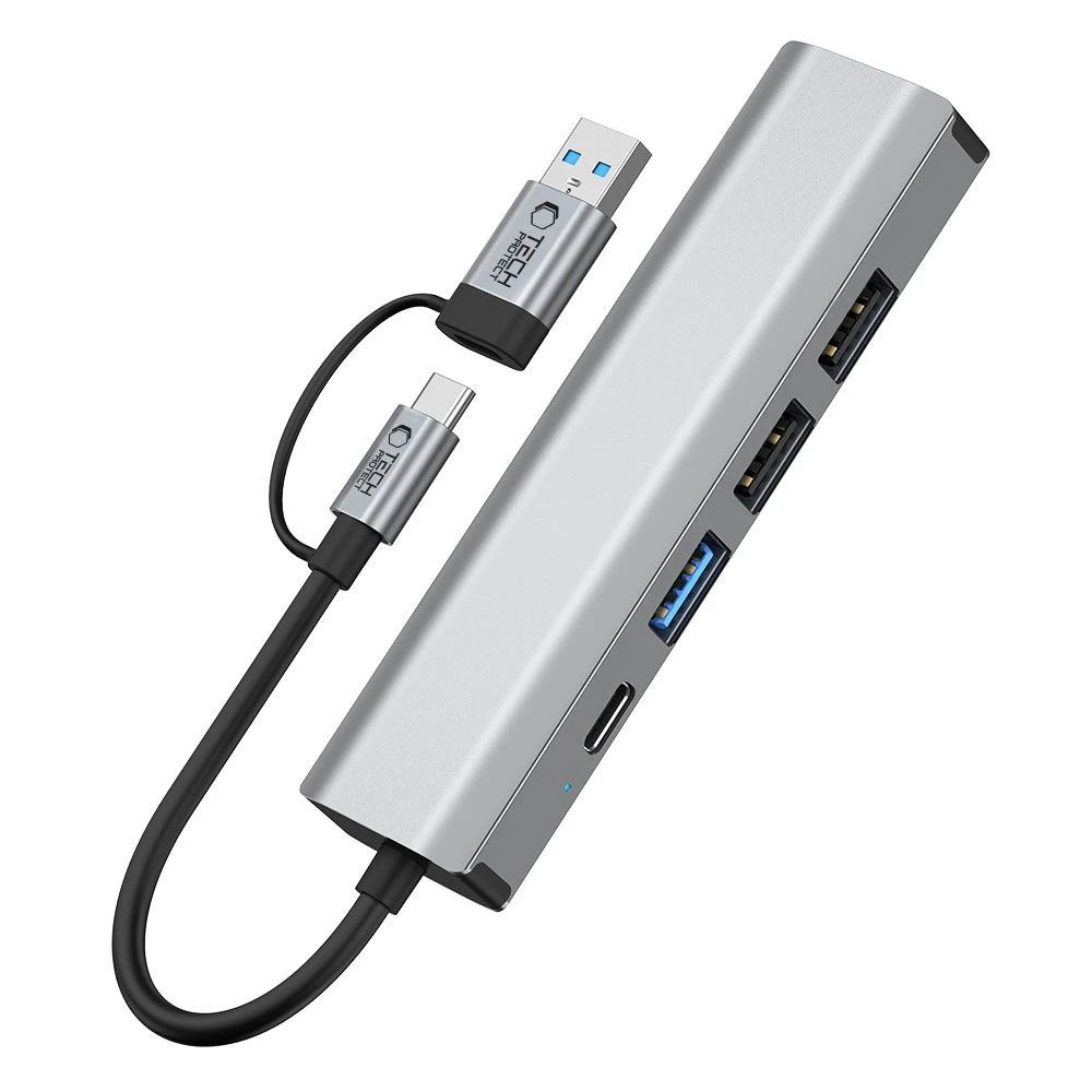 Tech-Protect HB03 HUB Adapteris 5in1 USB-C + USB2.0 + USB3.0 + RJ45 - pilka