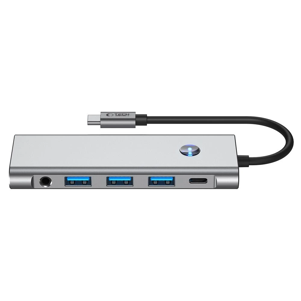 Tech-Protect HB04 HUB Adapteris 9in1 USB-C + USB2.0 + USB3.0 + HDMI 4K 60Hz + SD / TF + PD100W + AV3.5 - pilka