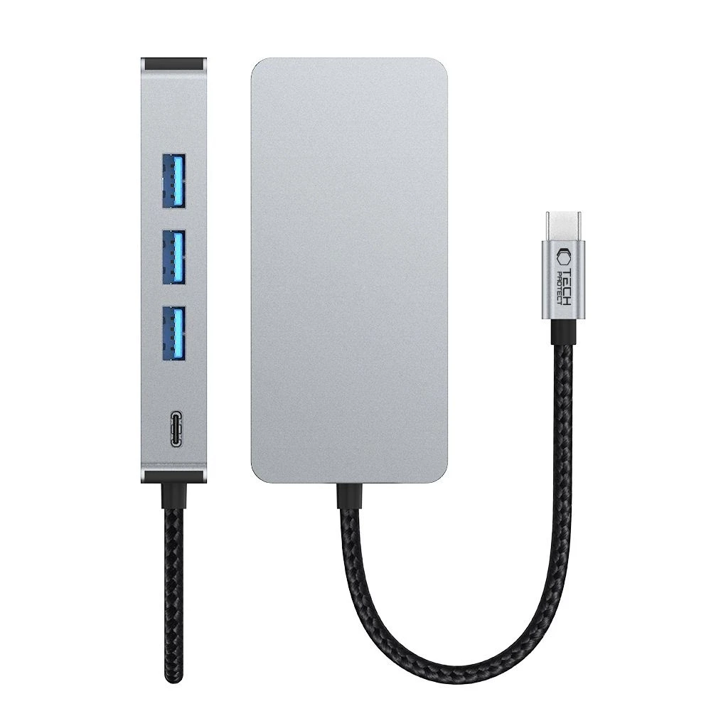 Tech-Protect HB05 HUB 9in1 USB-C + USB2.0 + USB3.0 + HDMI 4K 60HZ + SD / TF + PD100W + RJ45 adapteris - pilka