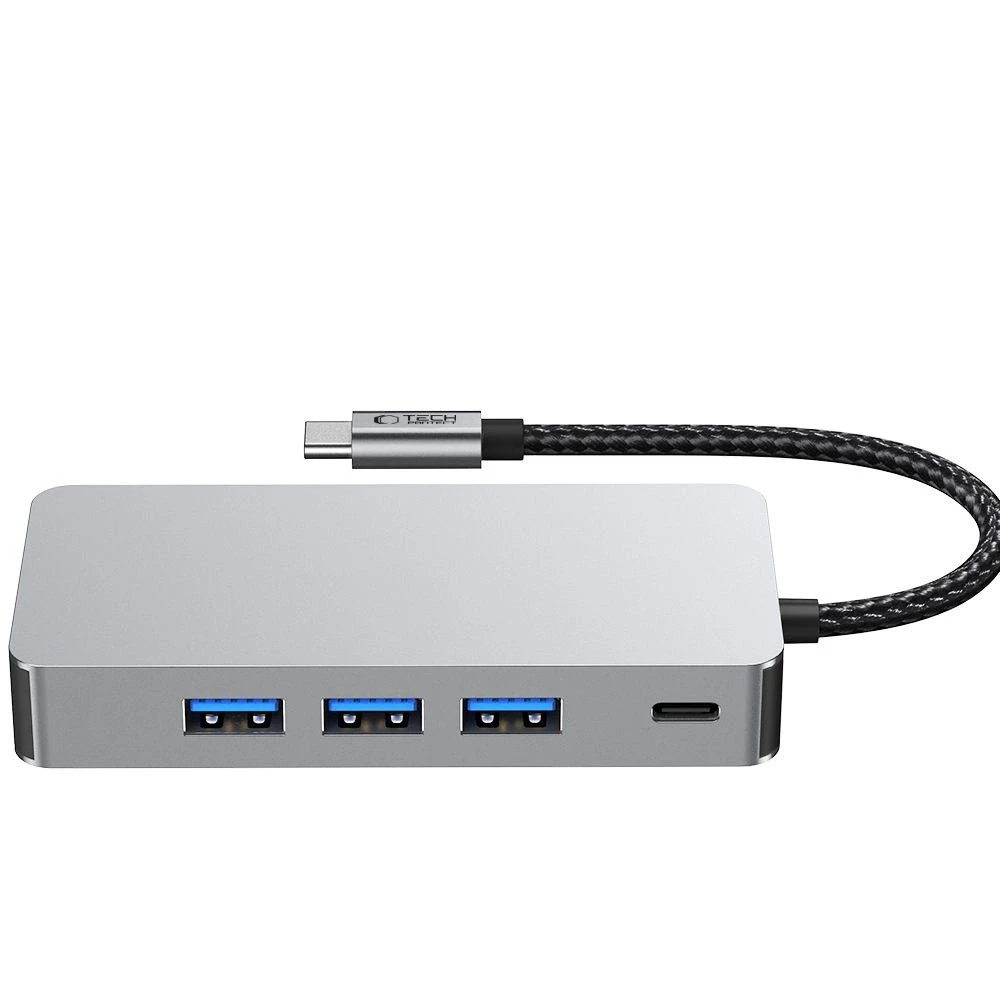 Tech-Protect HB05 HUB 9in1 USB-C + USB2.0 + USB3.0 + HDMI 4K 60HZ + SD / TF + PD100W + RJ45 adapteris - pilka