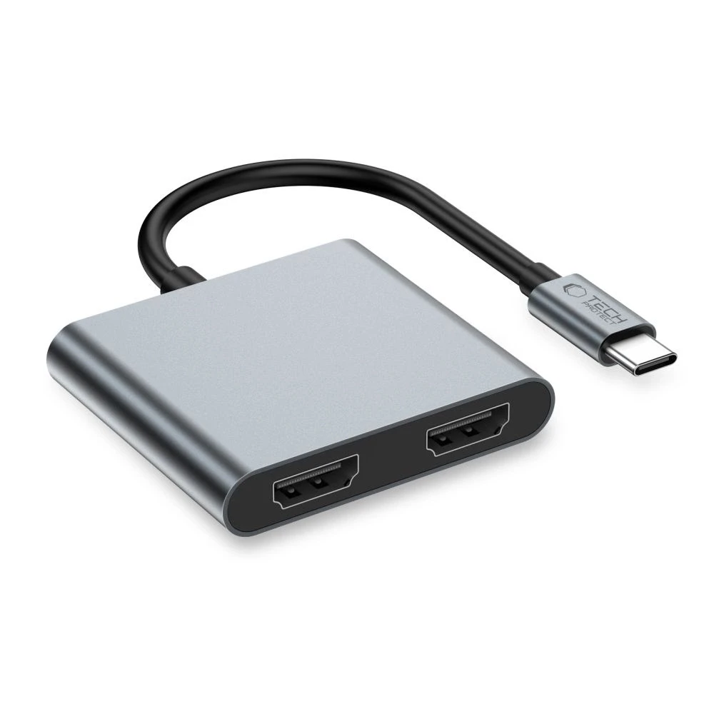„Tech-Protect HB08 4in1“ USB-C + USB2.0 + 2 x HDMI 4K 60HZ adapteris - pilka