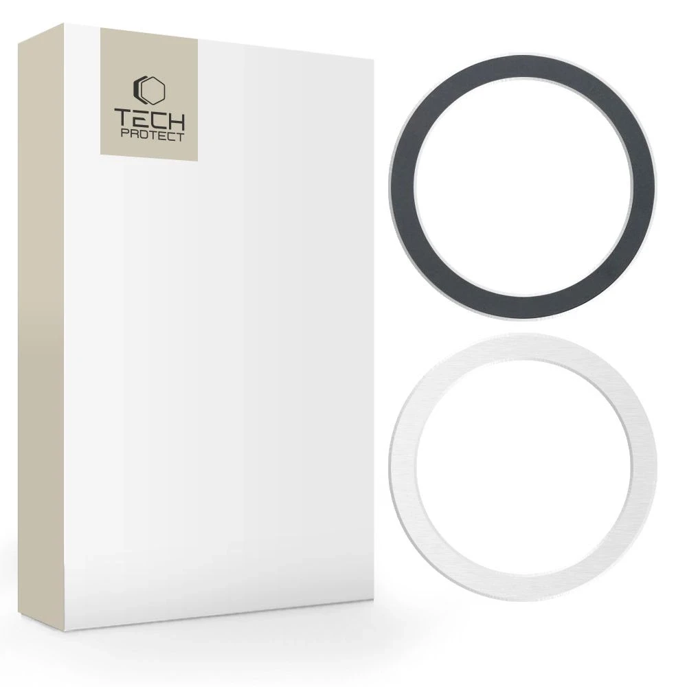 Dėklas Tech-Protect MagMat MagSafe magnetic ring universal – juodos spalvos / sidabrinės spalvos (2 pcs.)