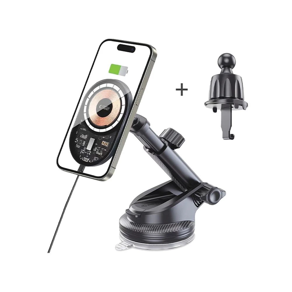 Tech-Protect MM15W-V6 15W automobilinis laikiklis su įkrovikliu MagSafe juodos spalvos