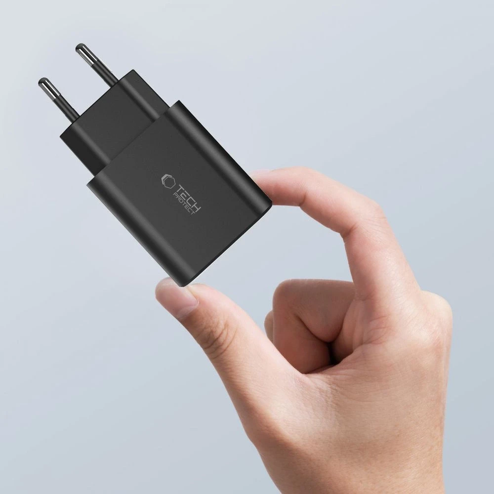 Laidinis įkroviklis 30W 2x PD USB-C + QC3.0 USB Tech-Protect C30W juodos spalvos